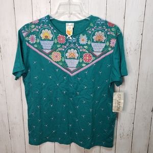 Vintage Deadstock NWT Spumoni Women's Jade Green Short Sleeve Shirt Size Medium.